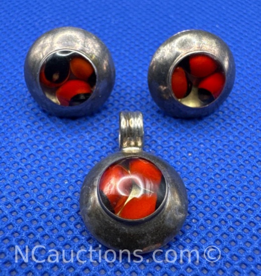 950 Silver Peruvian Huayruro Seed Earrings With Pendant 6 Grams