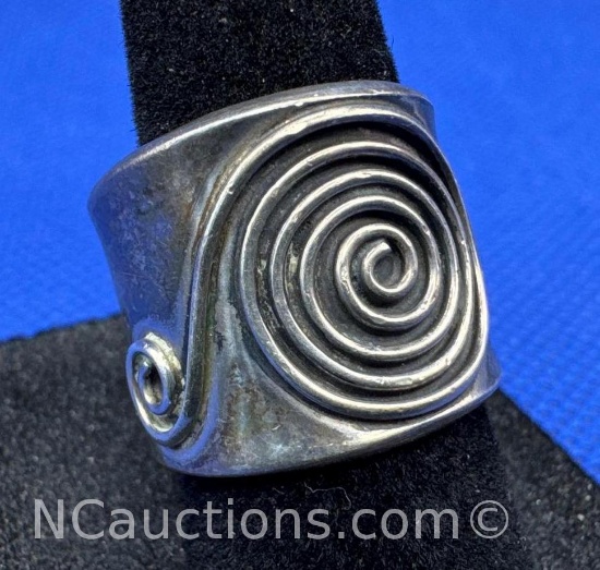Vintage 950 Silver Twist Design Thick Band Ring 6 Grams Size 7
