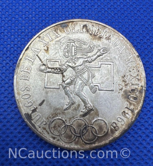 1968 Mexico Olympics 25 Pesos 72% Silver Coin 22 grams