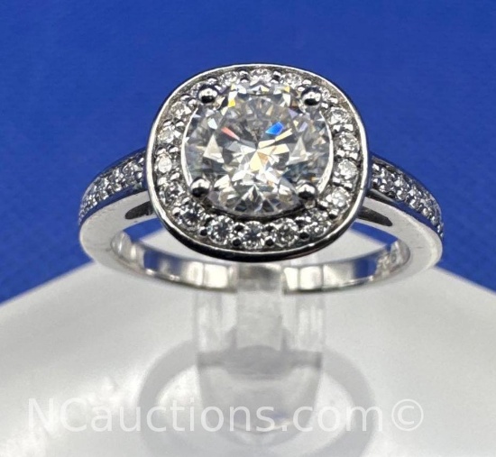 Sterling Silver Cushion Cut Diamond Ring