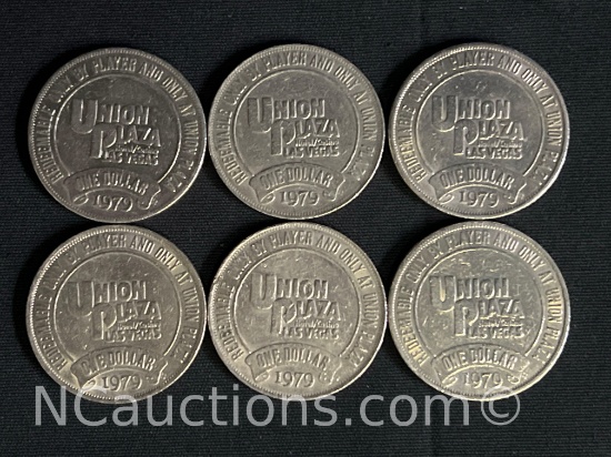6 1979 Union Plaza Las Vegas $1 Gaming Tokens 133grams