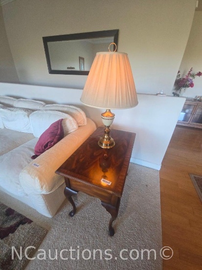 End Table and Brass Lamp