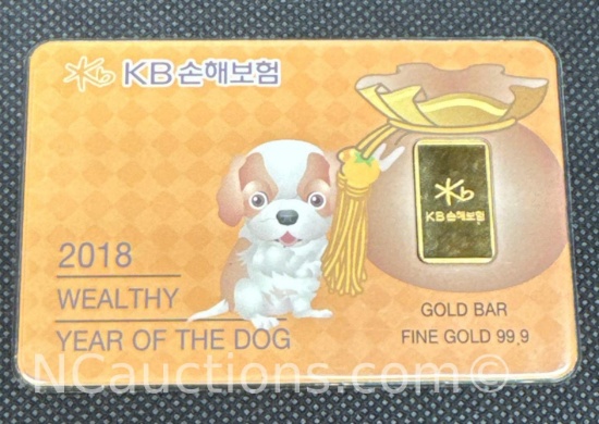 2018 Year Of The Dog 1.88gr Fine Gold Bullion Bar