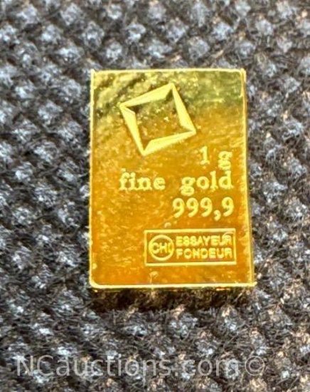 1 Gram 999.9 Fine Gold Bullion Bar