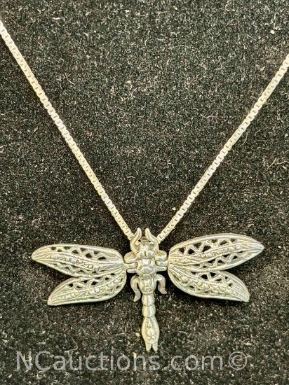 925 Italy Sterling Silver Dragonfly Pendant Necklace 6 grams total