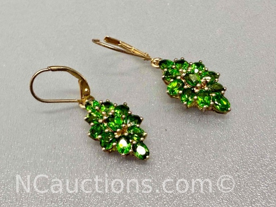 Pair of 925 Sterling Silver Green Gemstone Earrings 4.5 grams total
