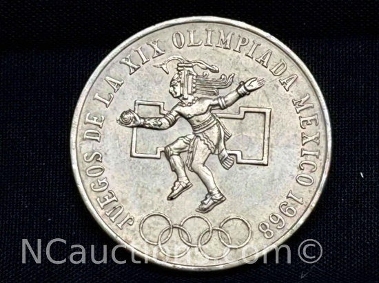 1968 .720 silver commemorative olympiad coin Mexico 25 pesos 22 grams