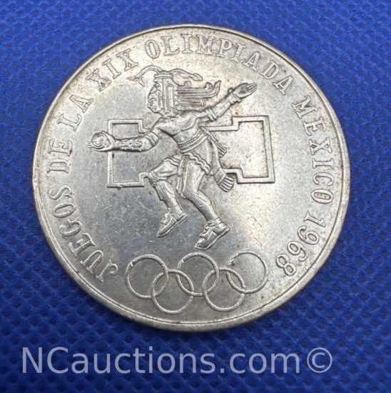 1968 Mexico Olympics 25 Pesos 72% Silver Coin