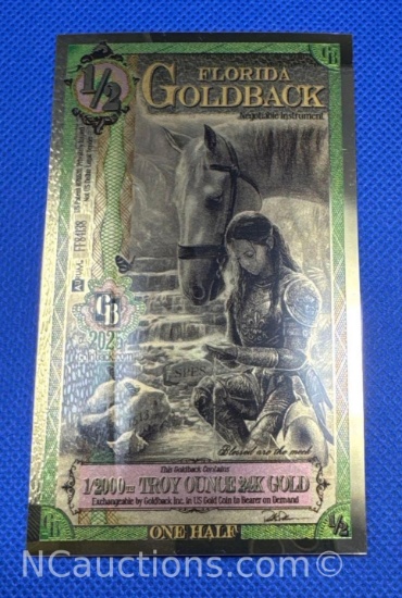 2025 Florida Goldback 1/2000th Troy Oz 24k Gold Bill