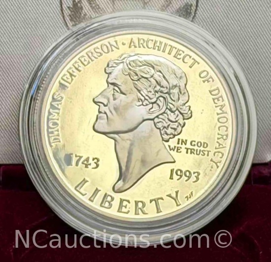 1993 Thomas Jefferson 250th Anniversary 92.5 Silver Proof Dollar 26 grams