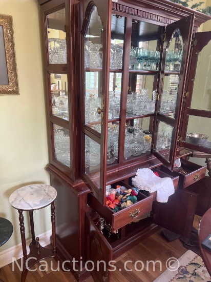 a vintage mahogany or dark wood bow-front curio cabinet ONLY, 78in tall 56in x17in