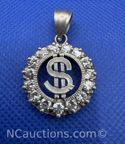 Sterling Silver Money Symbol CZ Pendant 6.5 grams