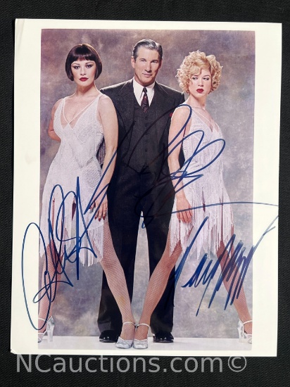 signed 8 x 10 photo Richard Gere, Catherine Zeta-Jones, and Renee Zellweger autograph say Jones etc
