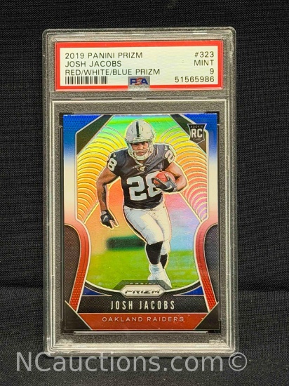 PSA 9 2019 PANINI PRIZM JOSH JACOBS RED/WHITE/BLUE PRIZM