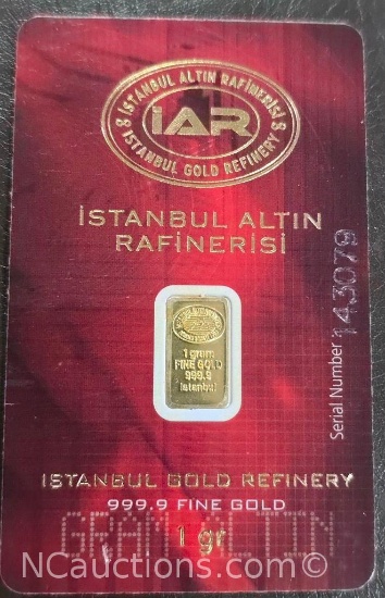 1 gram iar gold bar .999 fine