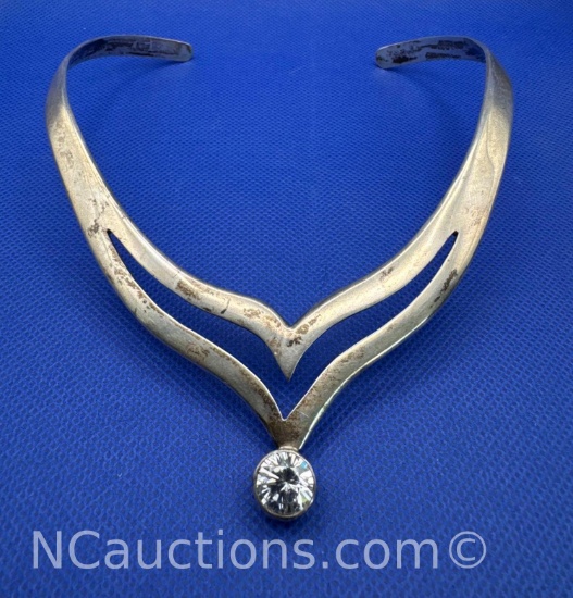 Vintage Sterling Silver Mexico Style Chevron Design Choker 55 Grams