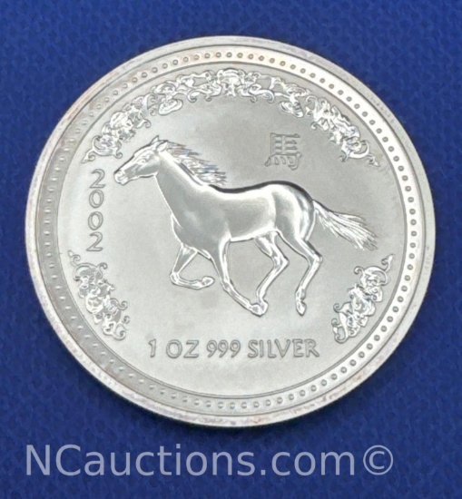 Australia 2002 Year Of The Horse 1 Troy Oz .999 Fine Silver Bullion Coin