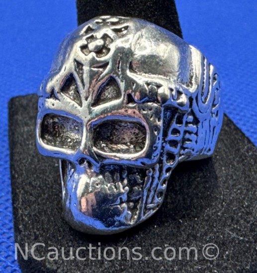 Silver Tone Skull Ring 11 Grams Size 11