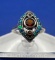 Sterling Silver Red And Green Gemstone Ring 1.7 Grams Size 7