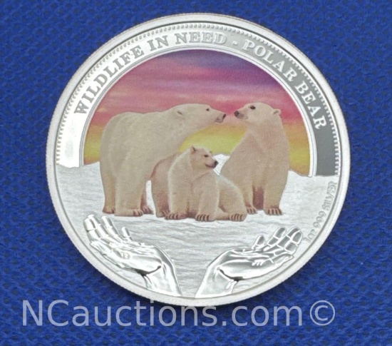 Wildlife In Need Polar Bear 1 Troy Oz .999 Fine Silver Bullion Coin With COA