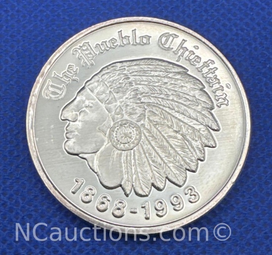 The Pueblo Chieftain 125th Anniversary 1 Troy Oz .999 Fine Silver Bullion Coin
