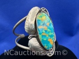 Navajo Turquoise Leaf Cuff Bracelet 44 Grams
