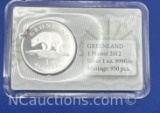 2012 Greenland 1 Troy Oz .999 Fine Silver Bullion Coin
