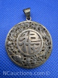 Chinese Sterling Silver Dragon Symbol Pendant 15 grams