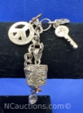 Sterling Silver Charm Bracelet Peace Key 24 Grams