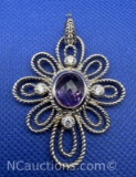Judith Ripka sterling silver amethyst pendant 16 Grams