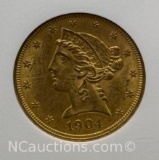NGC MS62 1904 Gold $5 Coin