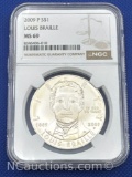 2009 NGC MS69 Louis Braille 90% Silver Coin 26 Grams
