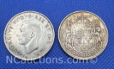 1943 and 1946 Canadian 50 Cent 80% Silver Coin 23 Grams