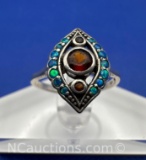 Sterling Silver Red And Green Gemstone Ring 1.7 Grams Size 7