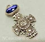 925 Sterling silver, amethyst pendant, neck necklace iron cross 9.7 grams