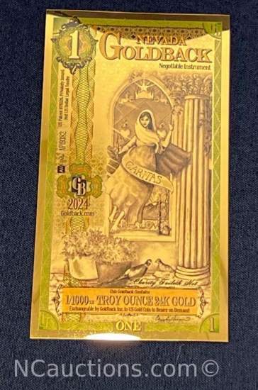 1/1000 troy ounce of 24k gold 2024 Nevada 1 Goldback