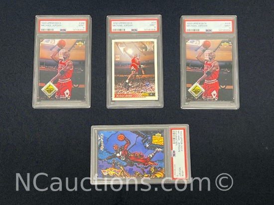 Four Graded Michael Jordan trading cards 1990s PSA 9-8