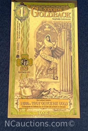 1/1000 troy ounce of 24k gold 2024 Nevada 1 Goldback