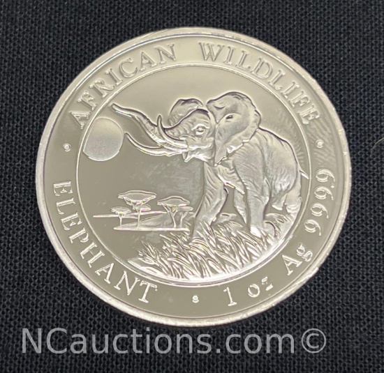 1 ounce .999 silver coin 31 grams Somalian African Wildlife Elephant