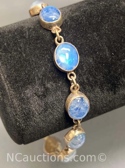 Sterling silver 925 bracelet 17 grams blue stone links design