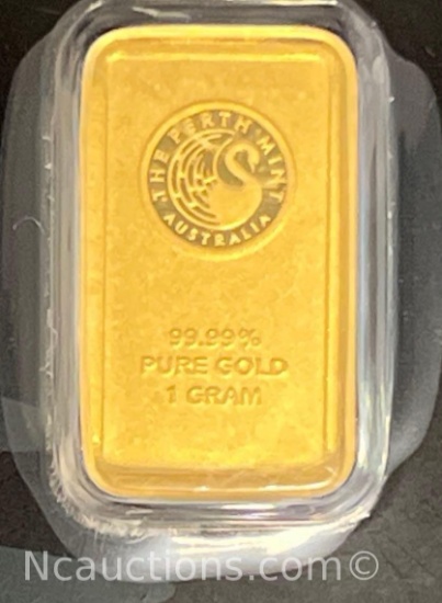 1 gram gold bar from The Perth Mint Australia 99.99 purity