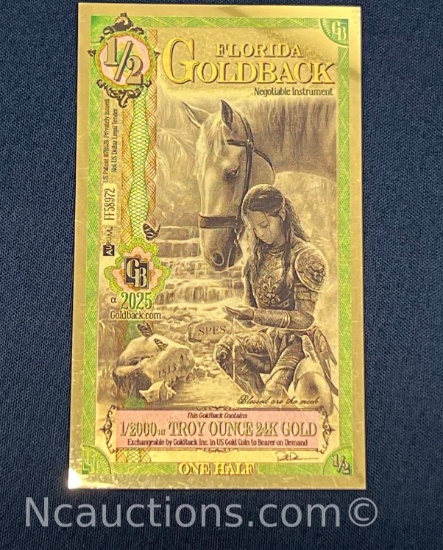 2025 Florida Goldback 1/2000th of a troy ounce of 24K 999 fine gold
