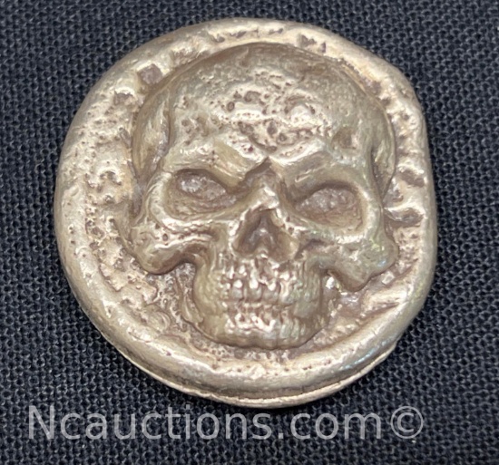1 1/4 Troy ounce .999 Silver Hand poured bar 40 grams Skull MK barz