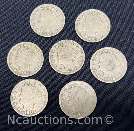 Seven United States Liberty Head V Nickels 34 grams 1900s 1800s