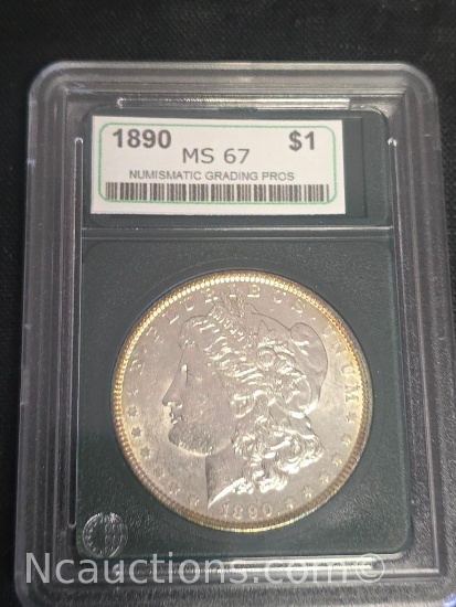 NGP Certified 1890 Morgan Silver Dollar coin graded ms-67