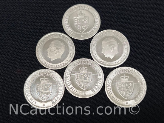 Six 1/10 Troy ounce .999 Silver Coins 19 grams Guinea Shield