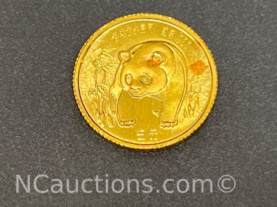 1986 China 5 Yuan 1/20 oz 99.9 Gold Panda coin 1.57 grams