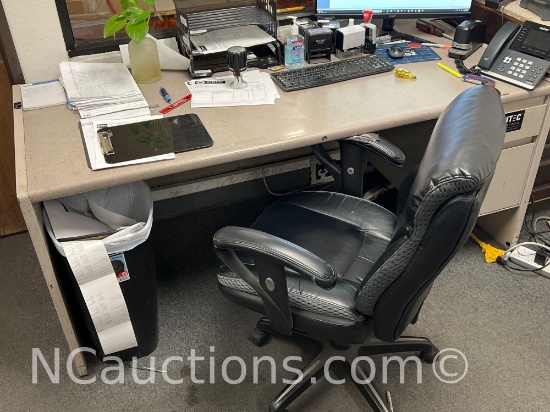 30x70x30 inches metal desk with cabinets and chair no contents