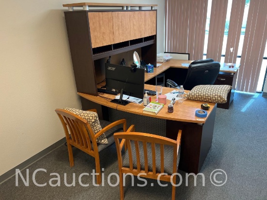 Large commercial U shaped desk with upright cabinet NO Contents