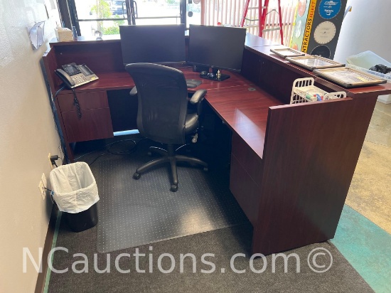 Lage L shaped reception desk with chair Contents not included